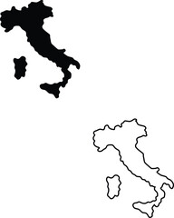 Detailed black silhouette and outline of Italys distinctive boot shape including its major islands on a white background