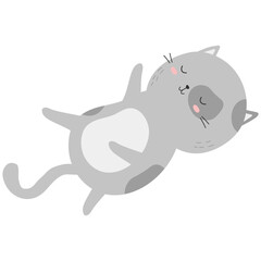 Sleeping Grey Cat with Eyes Closed on Transparent Background Calm Resting Feline Illustration Cartoon Style Design Cute Animal Pet Drawing Peaceful Kitten