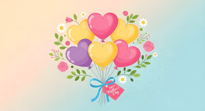 A beautiful bouquet of heart-shaped balloons adorned with delicate flowers, perfect for expressing love and appreciation