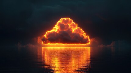 Obraz premium Fiery cloud over dark water