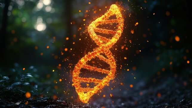 Fiery DNA helix in forest