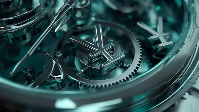 Interlocked gears, interlocked cogwheel, machinery in harmony, mechanism in harmony. Metal and engineering intertwine, industry and automation intertwine, the process flows, the process continues