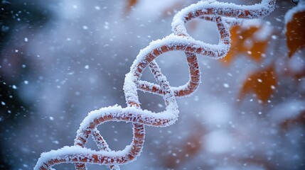 Frozen DNA helix in snowfall