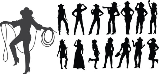 vector silhouettes of cowgirls design 