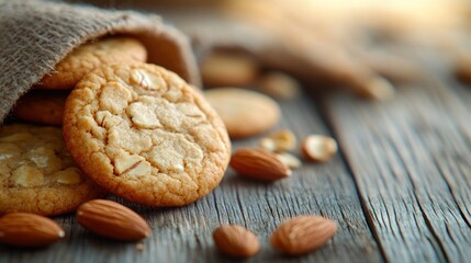Almond cookies nestled in burlap