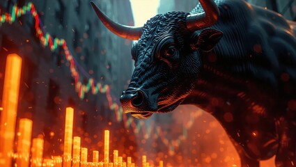 Powerful Bull Symbolizing Bullish Stock Market Trends.
