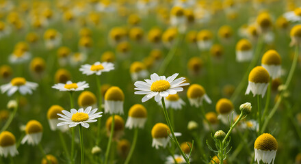 Vibrant Field of Daisies Blooms Under Sunlight, Showcasing Cheerful White and Yellow Colors