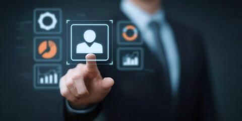 Obraz premium Business Strategist Presenting Futuristic Growth Plan in Holographic Display