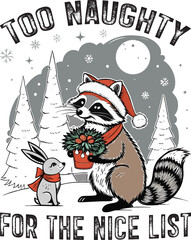 TOO NAUGHTY FOR THE NICE LIST TYPHOGRAPHY T-SHIRT DESIGN