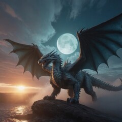 &laquo;Moonlit Confrontation: Warrior vs. the Shadow Dragon&raquo;