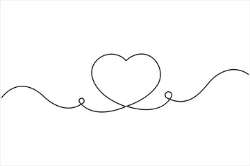 Heart continuous one line art drawing. One contour heart for love design. One line art sketch heart vector illustration. Simplicity symbol love sign isolated on white background