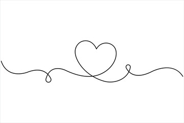 Heart continuous one line art drawing. One contour heart for love design. One line art sketch heart vector illustration. Simplicity symbol love sign isolated on white background