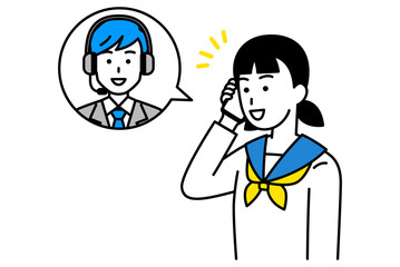 カスタマーサポートで問題が解決する女子学生