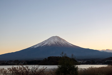 View of landscape fuji mountain in winter at Lake Kawaguchi