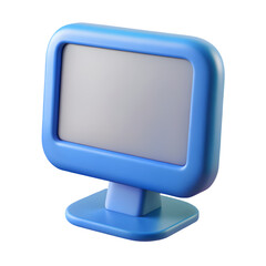 Bright blue framed blank screen on a stand against black background