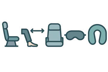 Airplane seating space diagram showing legroom, neck pillow, and sleep mask