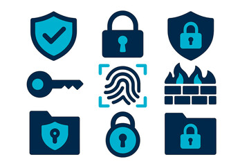 Set of cybersecurity, data protection, and digital safety icons for web and mobile interfaces
