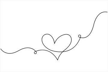 Heart continuous one line art drawing. One contour heart for love design. One line art sketch heart vector illustration. Simplicity symbol love sign isolated on white background