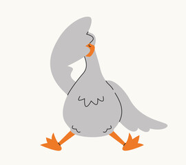 Upset goose sits. Cute bird in linear flat style.