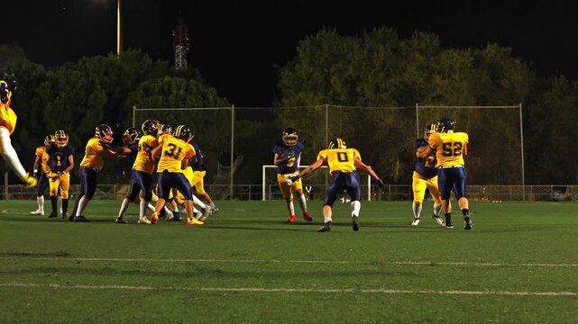 American football players scoring touchdown and celebrating
