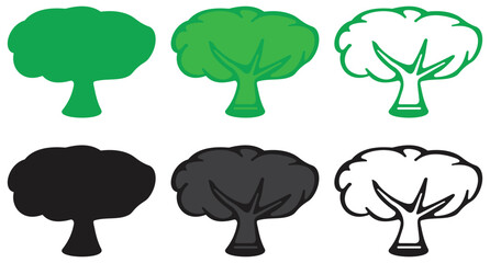 Minimalist tree icon set in green and black.