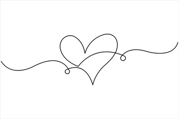 Heart continuous one line art drawing. One contour heart for love design. One line art sketch heart vector illustration. Simplicity symbol love sign isolated on white background