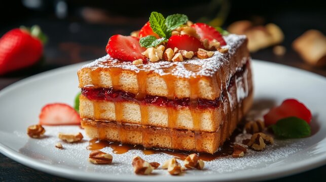 A deliciously layered dessert featuring juicy strawberries and crunchy nuts, making it an indulgent gourmet treat thats impossible to resist and perfect for any occasion. Enjoy this exquisite creation