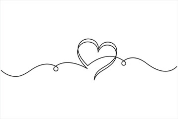 Heart continuous one line art drawing. One contour heart for love design. One line art sketch heart vector illustration. Simplicity symbol love sign isolated on white background