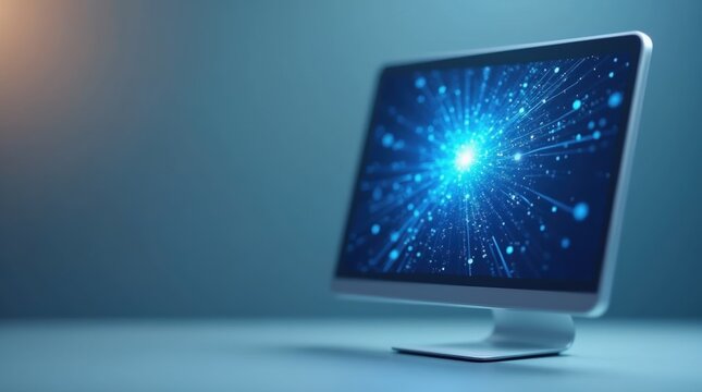 Modern computer display showing futuristic digital network - Powered by Adobe