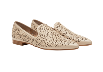 Pair of perforated leather loafers isolated on transparent background