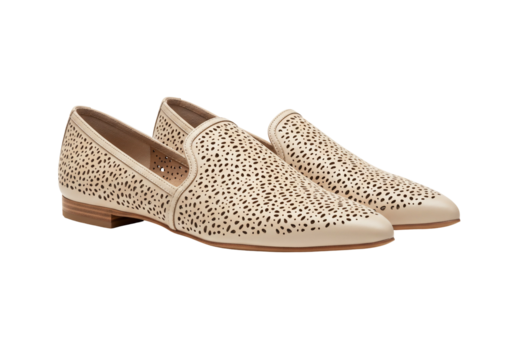 Pair of perforated leather loafers isolated on transparent background