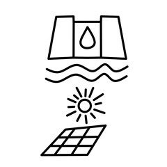 Green energy icons of solar panel and hydro dam