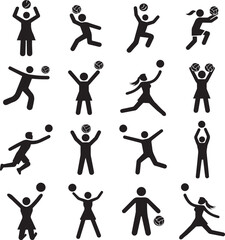 handball and volleyball players style set icon