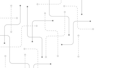 Obraz premium Minimalist technology circuit background with grey lines and dots, abstract digital network pattern on white, clean high-tech electronic schematic design for corporate presentation