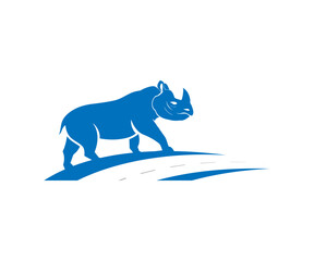 Illustration of a blue rhino walking on the ground