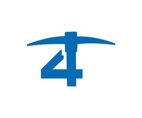 Blue number four with mining pickaxe graphic design