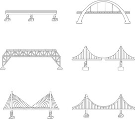 Bridge types icons from truss to arch and suspension