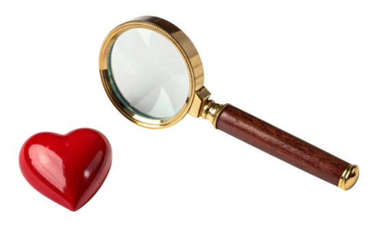 PNG image of Golden Magnifying Glass Over Red Heart Symbol