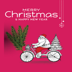 christmas, card, vector, holiday, bicycle, winter, bike, 