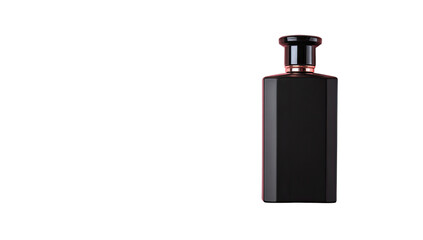 Dark, rectangular perfume bottle with rose gold accents