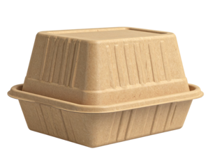 Biodegradable food container eco friendly sustainable packaging compostable box brown fiber takeout container clamshell disposable lunch box natural material clean minimal isolated on white