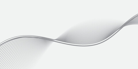 Abstract grey flowing wave lines on white background.