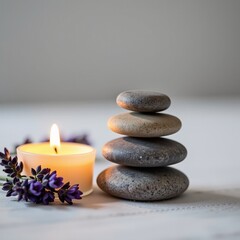 Obraz premium Relaxing Spa Scene with Stones Candle and Lavender