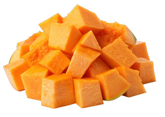 Finely chopped pumpkin isolated on a transparent background.