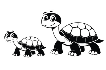 Set of silhouette turtles in various poses on white background.