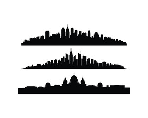  city skylines black silhouette on white background 