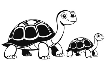 Set of silhouette turtles in various poses on white background.