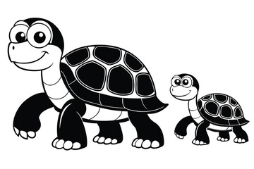 Set of silhouette turtles in various poses on white background.