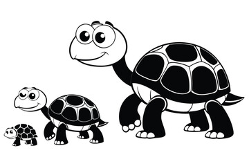 Set of silhouette turtles in various poses on white background.