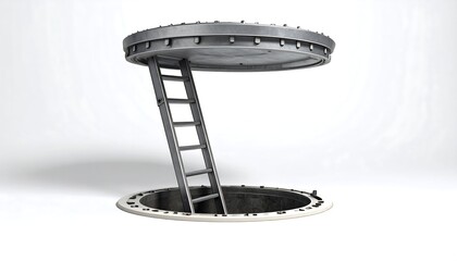 Open metal hatch with ladder